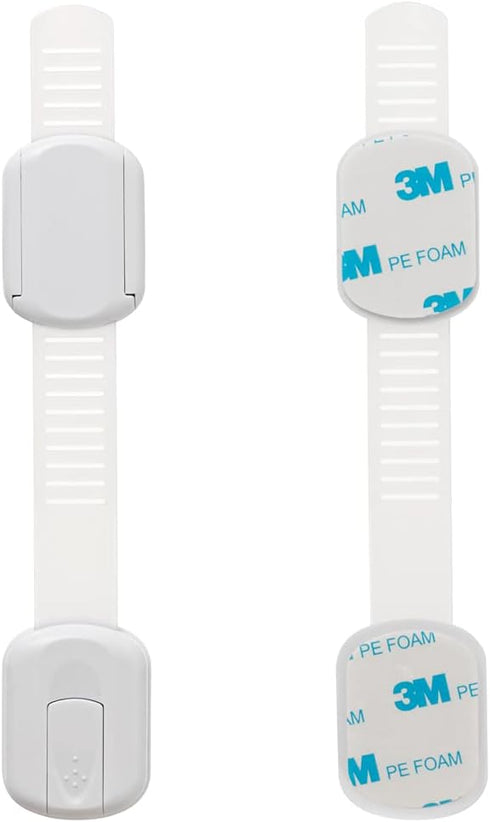 Generic Child Safety Cabinet Strap Locks - Adjustable for Closets Drawers Appliances Fridge Oven Dishwasher Toilet Windows Doors, Adhesive Pads Ea...