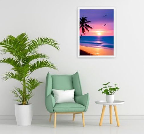 QUITEDEW Beach Diamond Painting, Landscape Diamond Art Kits for Adults, Diamond Painting Sunset Kits for Home Wall Decor 12x16 Inch...