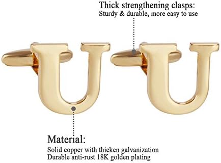 Men's Gold Letter U Cufflinks 1 Pair with Gift Box (U)...