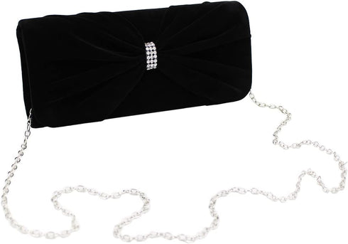 Elegant Rhinestone Bow Front Velvet Clutch Evening Bag Handbag...