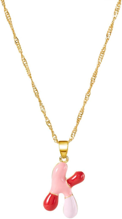 Balloon Initial Necklace Pendant for Women Colorful Balloon Alphabet Name Pendant Necklaces Dainty Alphabet Enamel Pendant Gold Plated Puffy Name ...