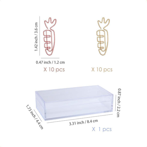 Carrot Shape 20pcs Paper Clips with Clear Box, Rose Gold and Yellow Gold, Funny Cute Paperclips Bookmarks Planner Clips for Fun Office Supplies Sc...
