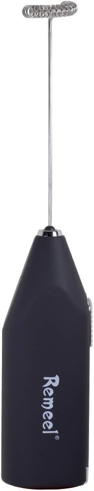 Handheld Milk Frother with Stainless Steel Whisk, Portable and Powerful Foam Maker for Morning Coffee, Latte, Cappuccino, Hot Chocolate (Black)...