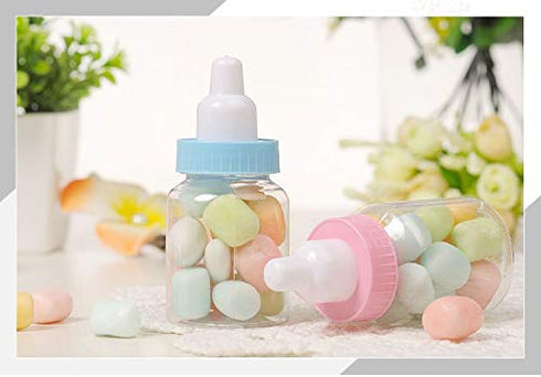 3.5 Inches Baby Bottle Shower Favor,Mini Plastic Candy Bottle,Baby Shower Supplies Boy Girl Newborn Baby Baptism Birthday Party Deco (2 Dozens, Pi...