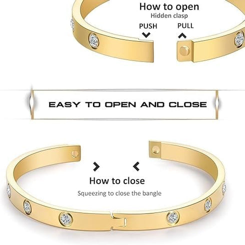 18K Gold Plated Love Friendship Bracelet with Cubic Zirconia Stones Bangle Cuff Best Gifts with Crystal for Mother's Day Valentine's Day Wedding C...