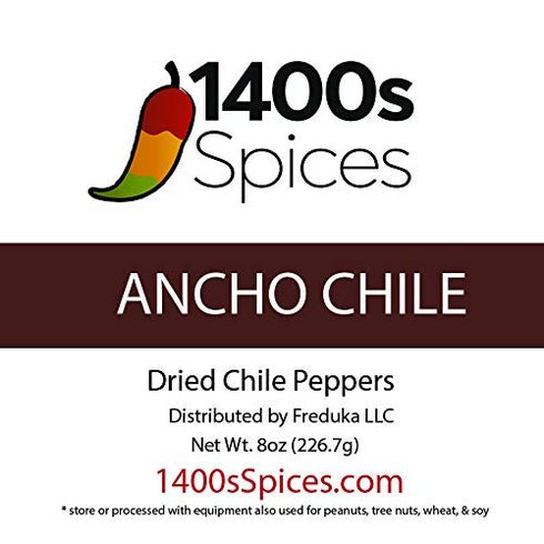 8oz Ancho Dried Whole Chile Peppers, Chili Seco Pods for Authentic Mexican Food, Heat-Sealed Resealable Bag by 1400s Spices...