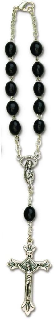Mens or Womans Rosary for Car or Truck Rearview Mirror with Black Wood Beads...