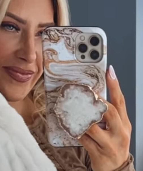 Grips by CRYSTALFY Rutilated Clear Quartz Crystal Phone Grip & Phone Stand Authentic Natural Gemstone Swappable Top, Expandable Collapsible Holder...