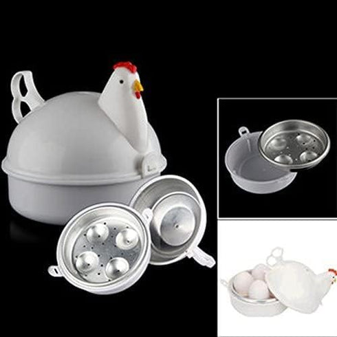 4 Eggs Boiler Steamer, Chicken Shape Microwave Egg Poacher, Rapid Egg Cooker for Hard, Soft & Poached Eggs, Mini Egg Maker, Easy Clean...