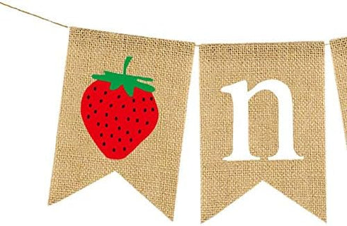 Rainlemon Burlap Strawberry One Banner Rustic Jute Baby Girl 1st Birthday Party Highchair Bunting Garland Decoration...