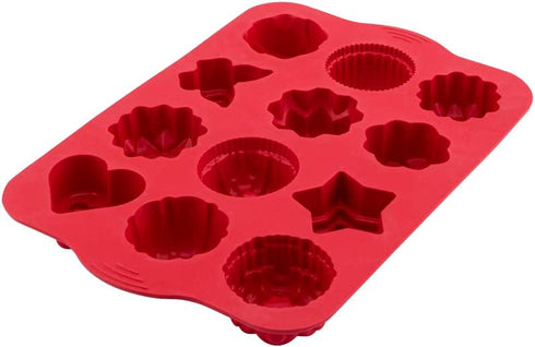 Food Grade Silicone Cake Mold, Muffin Baking Pan with 12 Cavity Flowers and Heart Shape Non-Stick 2-Pack Silicone Bakeware for Chocolate, Cupcake,...