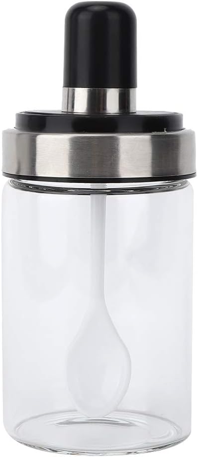 Glass Spice Jars, Transparent Seasoning Bottle Container Sugar Salt Pot with Visible Cover Spoon Kitchen Spice Bottles Spice Containers...