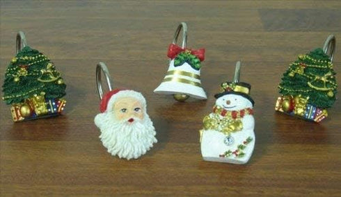 Carnation Home Fashions "Christmas Time" Set of 12 Shower Curtain Hooks...