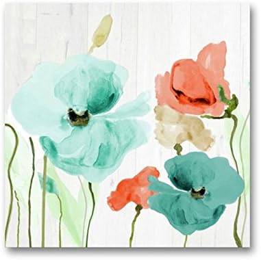 Genius Decor - Teal and Coral Flowers Floral Canvas Wall Art Decor (Teal Coral, 16x16inch)...