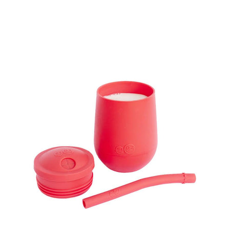 ezpz Mini Cup + Straw Training System - 9 Months+ (Coral) - 100% Silicone Training Cup for Infants + Toddlers - Designed by a Pediatric Feeding Sp...