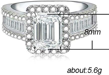 925 Sterling Silver Princess Cut Cubic Zirconia Ring Engagement Wedding Ring Emerald Cut Cubic Zirconia Simulated Diamond Wedding Engagement Ring...