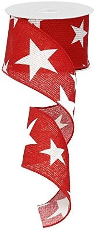 Star Wired Edge Ribbon (2.5", Red White) - 10 Yards : RG01269W7...