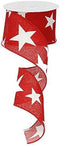 Star Wired Edge Ribbon (2.5", Red White) - 10 Yards : RG01269W7...