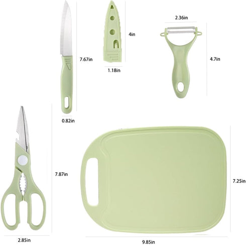 Mini Travel Cutting Board Set, 4 Pcs Portable Mini Camping Plastic Cutting Board & Knife, Fruits & Vegetable Peeler Scissors(Green)...