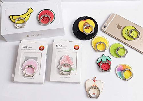 Crystal Flower Fruit Shape Ring Stent 360°Rotation Finger Ring Grip Cell Phone Ring Holder Stand (Strawberry)...