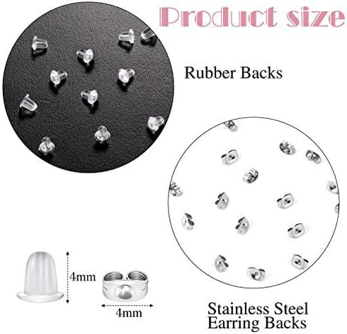 Hicarer 200 Pieces Studs Earring Blank Making Supplies Kit Includes 50 Pcs 10 mm Cabochon Earring Blank Bezel Studs 50 Clear Glass Cabochons, 50 R...