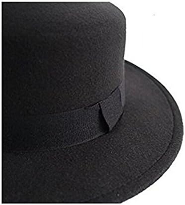Fashion Black Wool Blend Flat Brim Elegant Fedora Hat Panama Style Bowler Cap Jazz Hat with Belt for Winer Autumn...