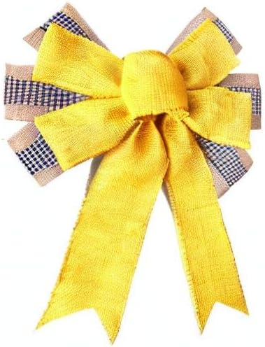 Large Yellow Burlap Spring Wreath Bow Decoration Ribbon Bows Tree Topper Decorative Ornaments for Spring Summer Party Home Decor...