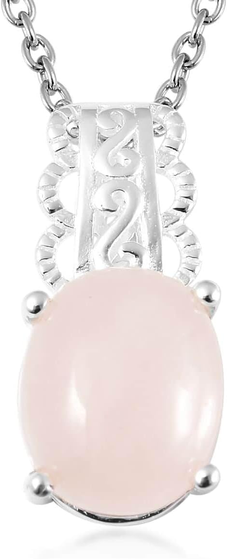 SHOP LC DELIVERING JOY Rose Quartz Pendant Necklace for Women 925 Sterling Silver Pink Jewelry 18" Birthday Gifts for Women...
