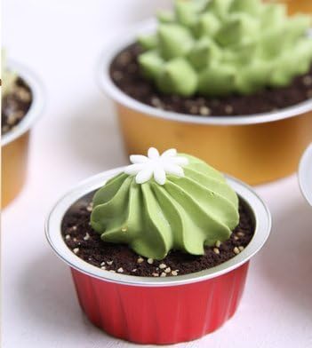 KEISEN 5oz 3 2/5" Set of 24 Disposable Aluminum Foil Cups 125ml for Muffin Cupcake Baking Bake Utility Ramekin Cup (red)...