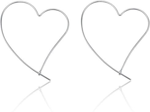 925 Sterling Silver Big Large Heart Hoop Earrings Threader Earrings for Women Thin Wire Lightweight 50mm for Women...