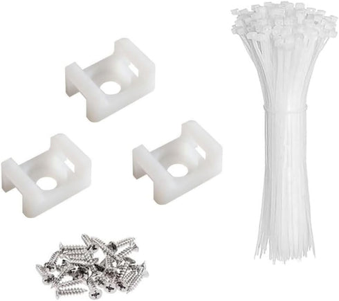 60 Set White Cable Zip Tie Mounts Kit,Wire Cable Clips Organizer Holders Clamps?Cable Zip Tie Saddle Type Mounts Base with 8" Cable Ties and Tappi...