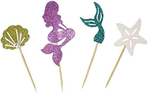 24 pcs Mermaid Cupcake Toppers for Baby Shower Birthday Party Supplies Under The Sea Party Cake Decorations...