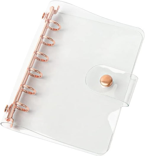 A7 Binder Cover Clear PVC Rose Gold 6 Ring Budget Binder Snap Button Closure Loose Leaf Folders Refillable Soft Notebook Shell Protector (A7, Rose...