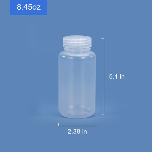 8.4 oz Wide Mouth Lab Reagent Bottle, Laboratory Grade Chemical Container, Sealed Leak-proof Clear PP Bottle, Pill Bottle, Water Sample Bottle(2 P...