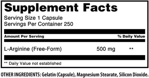 Amazing Formulas L-Arginine Supplement | 500 Mg Per Serving | 250 Capsules | Amino Acid Supplement for Men & Women | Non-GMO | Gluten Free | Made ...