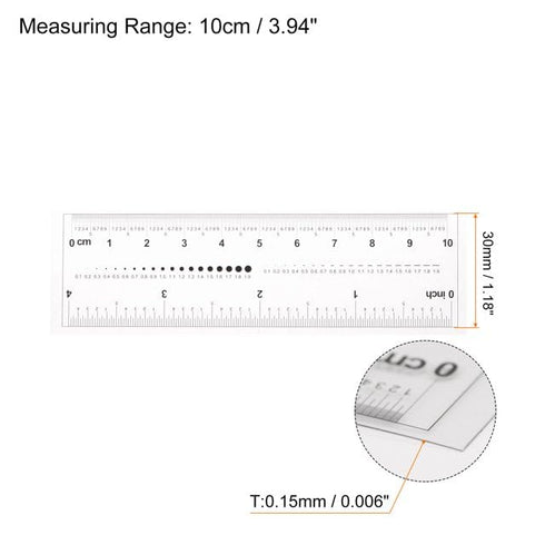 2Pcs White Film Flexible Ruler 4 Inch 0.1mm Scale PET Plastic Folding Straight Ruler Calibration Soft Ruler Measuring Tool for Factory, Transparen...