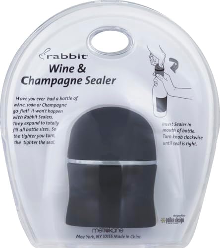 Rabbit Champagne and Wine Sealer, Airtight Wine and Champagne Stopper, Keeps Bubbles Fresh Longer, Easy to Use, Velvet Black, Essential Bar Tool...