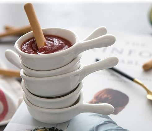 5 Packs Sauce Dish with Handle Grip,Side Dishes 1 Oz White Porcelain Dipping Bowls Appetizer Spoons Ketchup BBQ Sauce Sushi Soy Sauce-Stackable Ra...