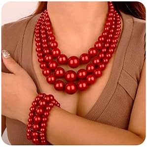 3PCS Large Layer Pearl Necklace for Women Chunky Pearl Necklace Bracelet and Earrings Jewelry Set 1920s Pearl Necklace Costume Accessories...