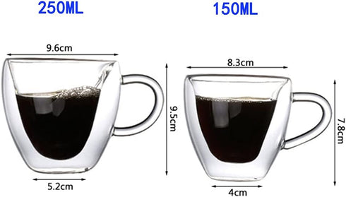 2 Pack/Set Heart Shaped Double Layer Drinking Glass Mug Heat Resistant Milk Lemon Juice Cup Tea Cups Coffee Mugs Gifts 150ML...