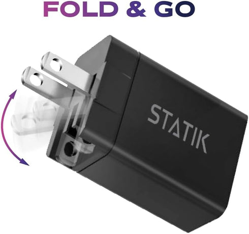 STATIK Fast-Charging GaN Power Adapter - 45W Dual USB C & USB - International Plugs - Foldable Compact Travel Charger for iPhone, iPad, Samsung, P...