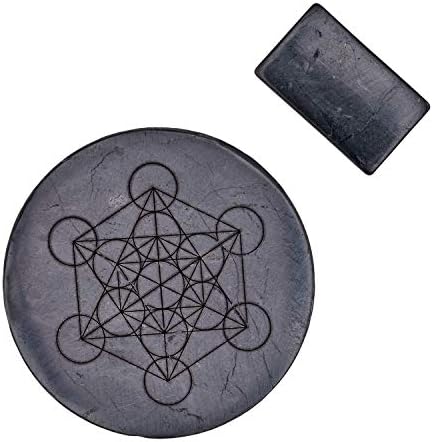 Shungite Plates for Cell Phones, Tablets, Laptops | Shungite Stone Stickers for Electronics with Sacred Geometry – Set of 2, Large Plate with Meta...