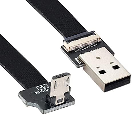 Cablecc Down Angled USB 2.0 Type-A Male to Micro USB 5Pin Male Data Flat Slim FPC Cable for FPV & Disk & Phone 200cm...