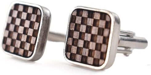 Mens Rounded Square Black Walnut Wood Carved Plaid French Cufflinks,16 * 16mm,2pcs Pack...
