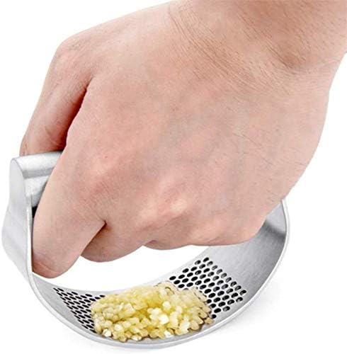GuDoQi Garlic Press Rocker, Stainless Steel Garlic Mincer Garlic Crusher, Garlic Chooper with Peeler and Scraper Brush, Garlic Press with Ergonomi...