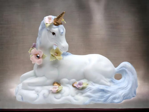 CG 737-33 White Unicorn with Flowers Sitting Figurine,4" H...