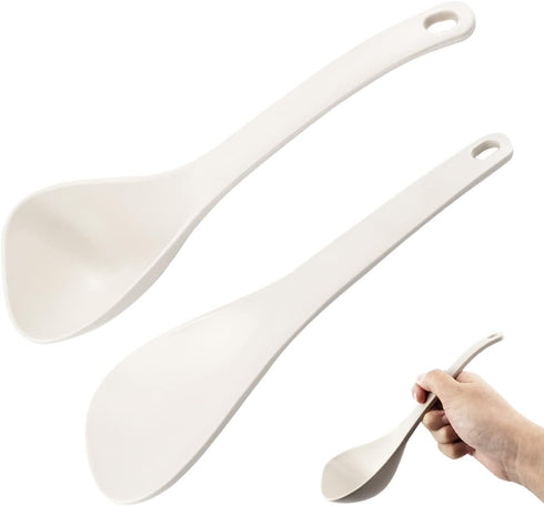 DOERDO 2pcs Rice Paddle Spoon Soup Spoon Heat Resistant Rice Scooper Kitchen Utensil for Mixing, Serving, Cooking, White...