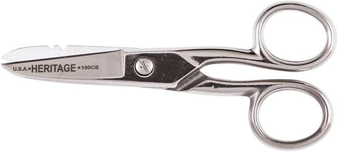 Klein Tools 100CS Electrician Scissors, Serrated Scissors with Wire Stripping Notches, Made in USA...