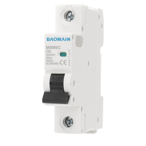 Baomain 6A AC Miniature Circuit Breaker, AC 400V 50Hz 6000A 1 Pole Circuit Breaker,C65 MCB DIN Rail Mount, MBM6C-1P (63 Amp)...