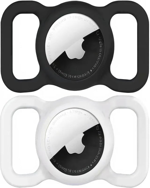 Two Pack - Black & White - Protective Airtag Case for Dog Collar, Pet/Dog Collar Holder Case Compatible with Apple AirTag, Waterproof Airtag Loop ...